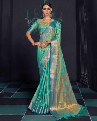 Striking Sky Blue Silk Saree