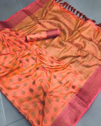 Artistic Orange Silk Saree