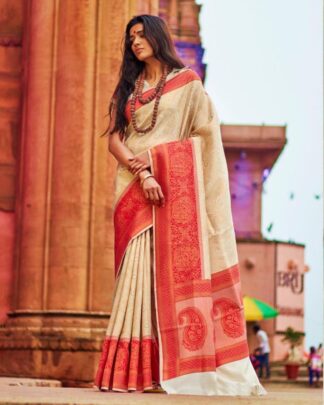 Mesmerizing Orange And Red Silk Saree