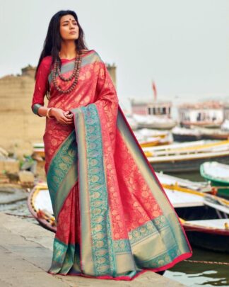 Sophisticated White And Red Silk Saree