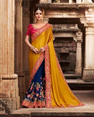 Attractive Orange And Pink Two Tone Silk And Modal Saree