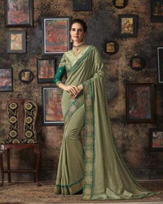 Delectable Gray And Black Vichitra Silk Saree