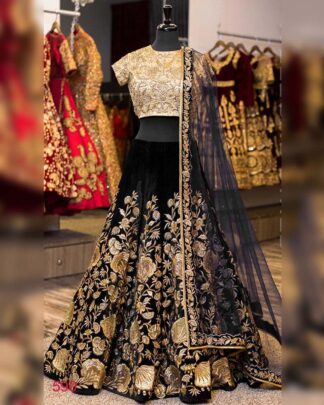 Pretty Velvet Black Designer Embroidery Lehenga Choli