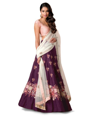 Attractive Embroidered Purple Lehenga Choli