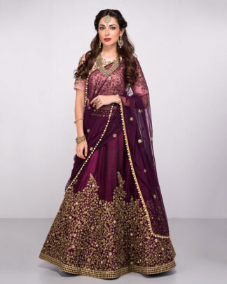 Attractive Embroidered Purple Lehenga Choli