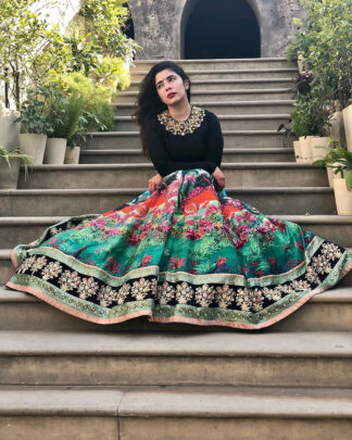 Flawless Digital Print, Embroidered, Hand-work Multicolor Lehenga Choli