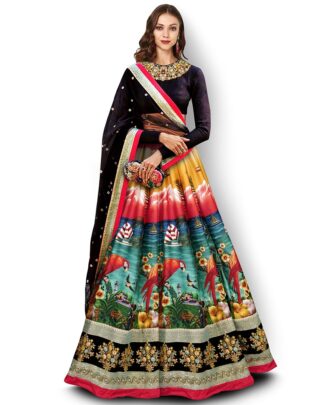 Attractive Digital Print, Embroidered, Hand-work Multicolor Lehenga Choli