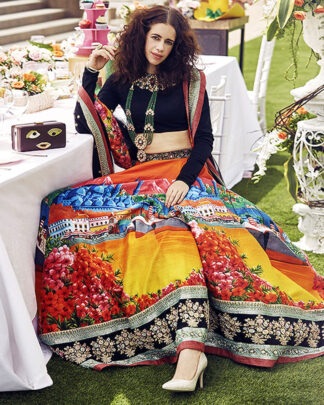 Tempting Digital Print, Embroidered, Hand-work Multicolor Lehenga Choli