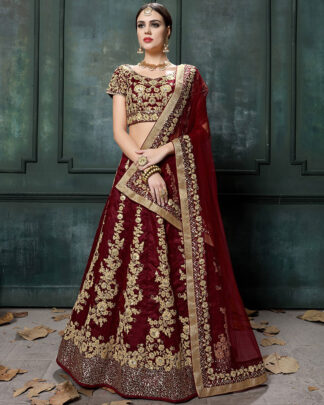 Marvelous Embroidered Maroon Lehenga Choli