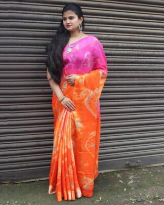 Superlative Orange Soft Cotton Saree With Satin Border