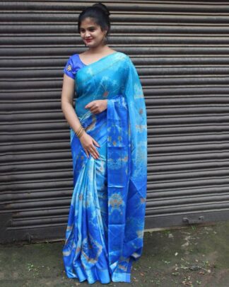 Tempting Sky Blue Soft Cotton Saree With Satin Border