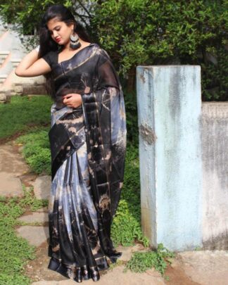 Majestic Black Soft Cotton Saree With Satin Border