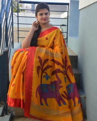 Lovely Yellow Soft Cotton Saree With Satin Border