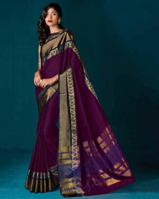 Purple Pure Cotton Silk Saree