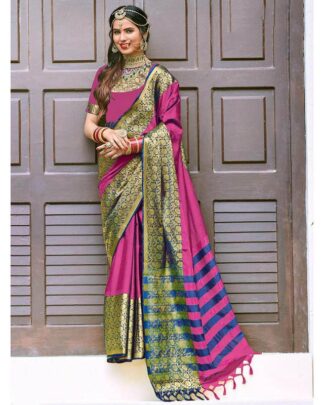 Fuchsia Pink Pure Silk Cotton Saree