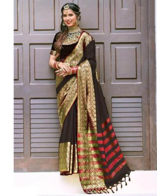 Dark Brown Pure Silk Cotton Saree