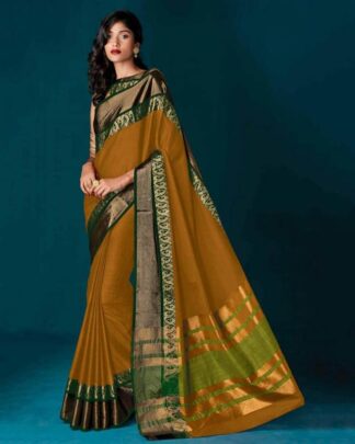 Mustard Pure Cotton Silk Saree
