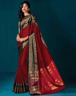 Red Pure Cotton Silk Saree