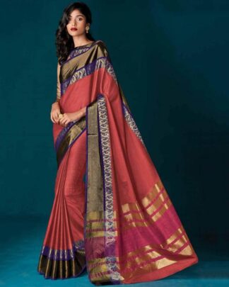 Peach Pure Cotton Silk Saree